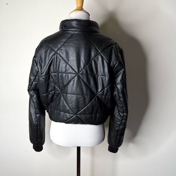Blank NYC Black Faux Leather Quilted Puffer Jacket - Picture 5 of 7